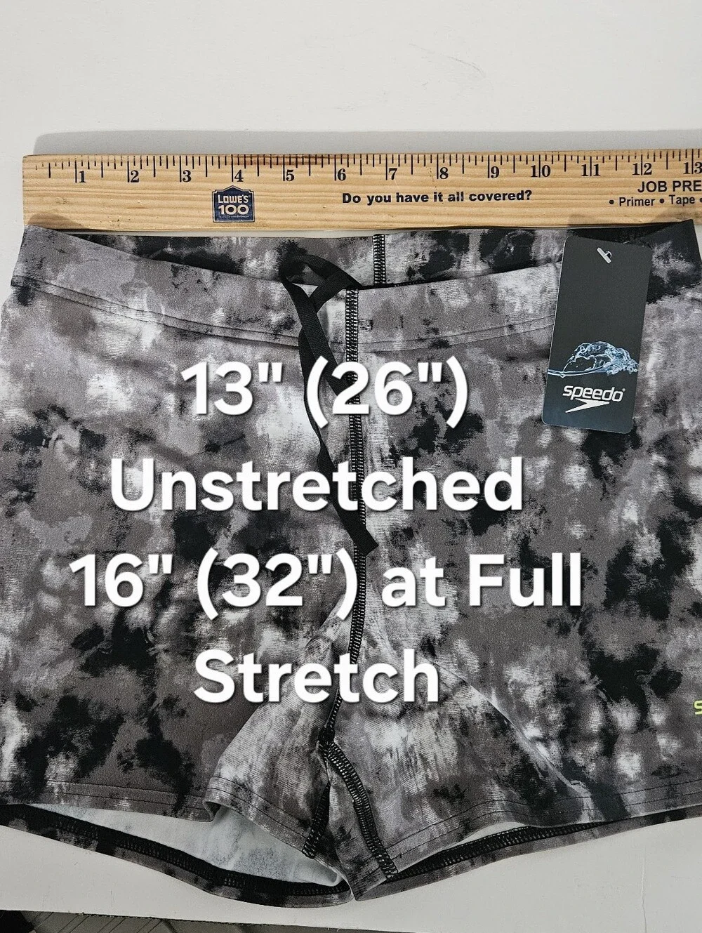 Speedo Size M PowerFlex Eco Black White Marbled Tie Dyed Boys Mens Swim Trunks